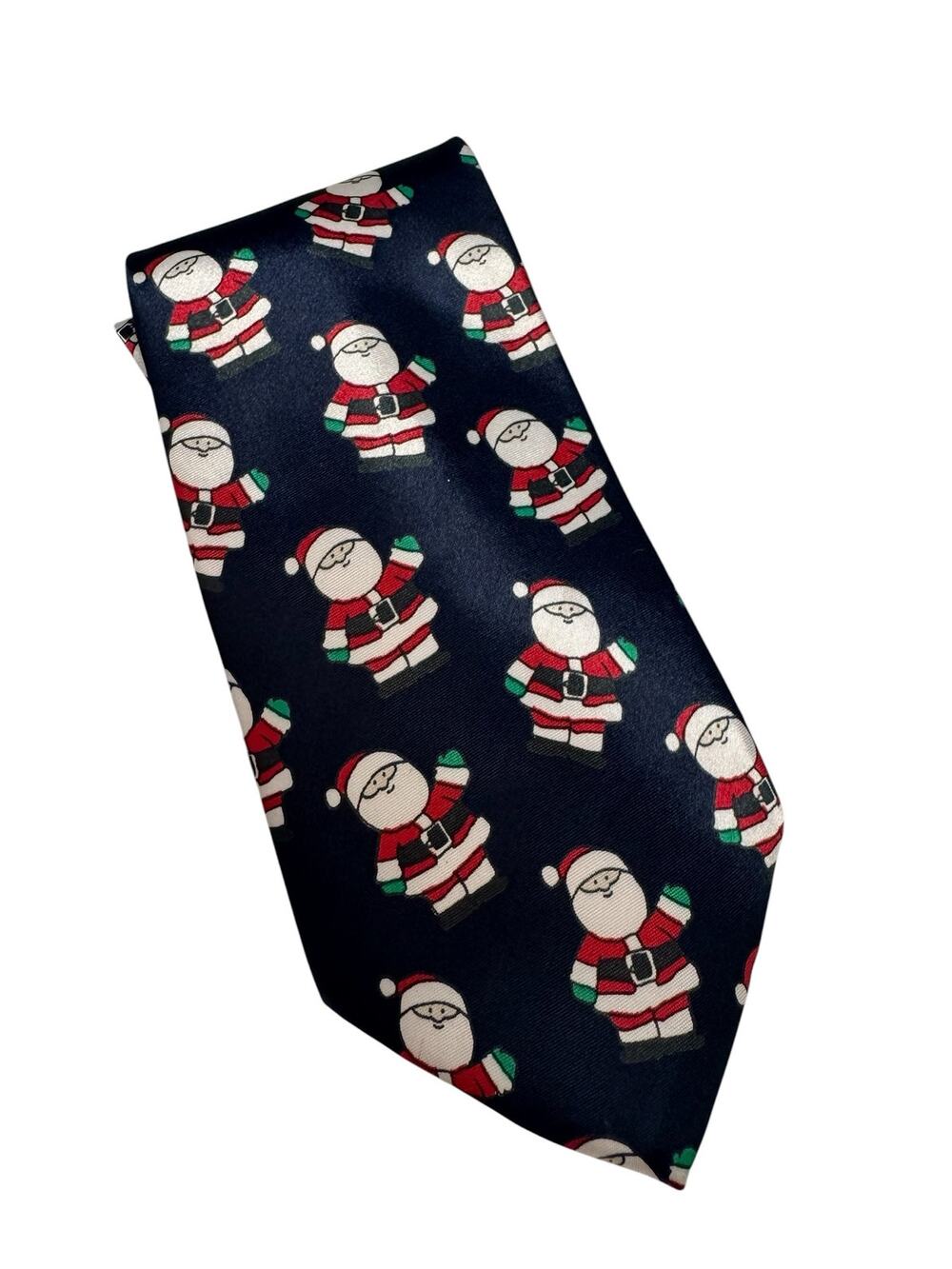 Vintage 80s Santa Satin Shiny Tie SURREY Made in USA Blue Red Green Christmas